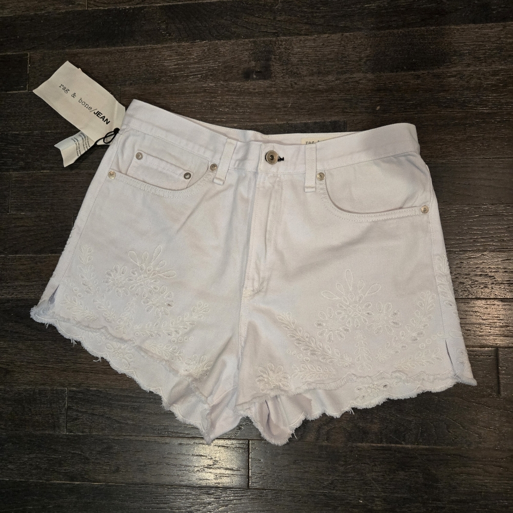 rag & bone White Embroidered Justine Jean Shorts - Distressed Denim - SZ 29